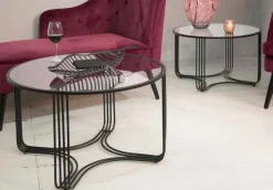 Viadurini Living Moderne Couchtische-Paar moderne runde niedrige Couchtische aus Glas und Eisen - Mirna