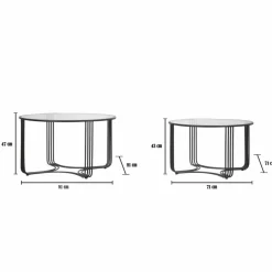 Viadurini Living Moderne Couchtische-Paar moderne runde niedrige Couchtische aus Glas und Eisen - Mirna