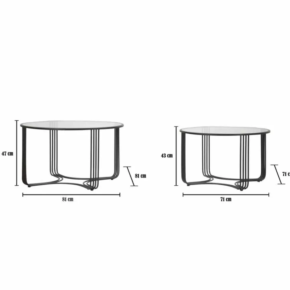 Viadurini Living Moderne Couchtische-Paar moderne runde niedrige Couchtische aus Glas und Eisen - Mirna