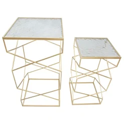 Viadurini Living Moderne Couchtische-Paar quadratische Telefontische aus goldenem Eisen und Glasplatte - Pope