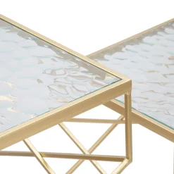 Viadurini Living Moderne Couchtische-Paar quadratische Telefontische aus goldenem Eisen und Glasplatte - Pope