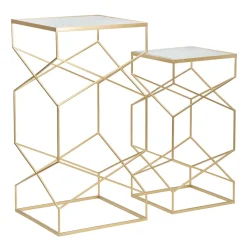 Viadurini Living Moderne Couchtische-Paar quadratische Telefontische aus goldenem Eisen und Glasplatte - Pope