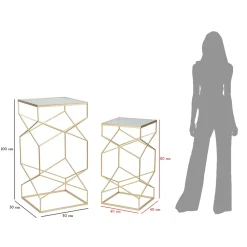 Viadurini Living Moderne Couchtische-Paar quadratische Telefontische aus goldenem Eisen und Glasplatte - Pope