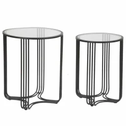Viadurini Living Moderne Couchtische-Paar runde Couchtische aus Glas und Eisen Modernes Design - Ezra