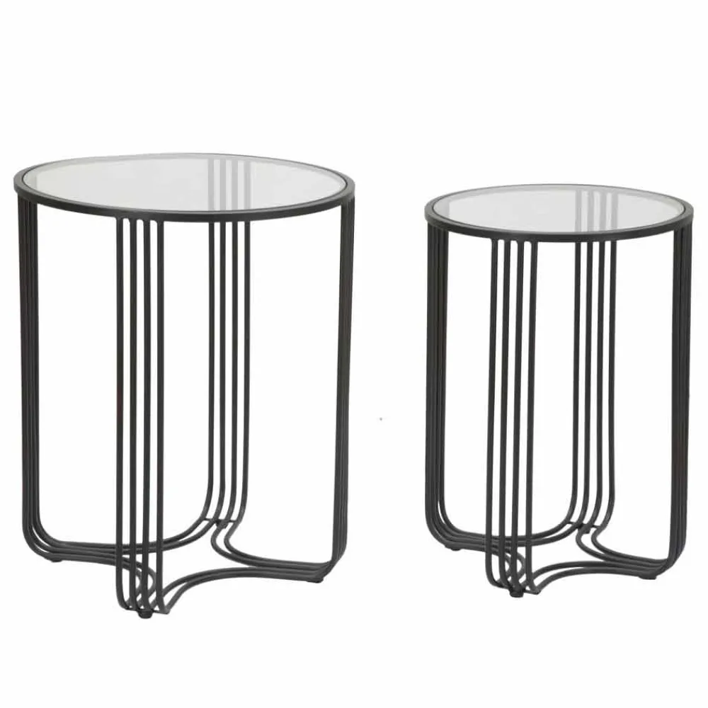 Viadurini Living Moderne Couchtische-Paar runde Couchtische aus Glas und Eisen Modernes Design - Ezra