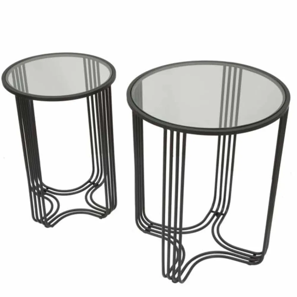 Viadurini Living Moderne Couchtische-Paar runde Couchtische aus Glas und Eisen Modernes Design - Ezra