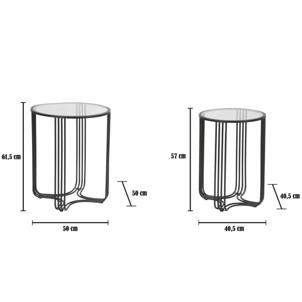 Viadurini Living Moderne Couchtische-Paar runde Couchtische aus Glas und Eisen Modernes Design - Ezra