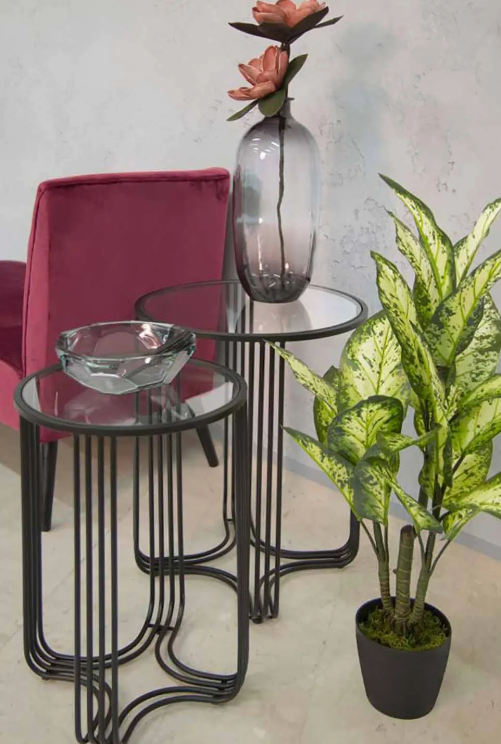 Viadurini Living Moderne Couchtische-Paar runde Couchtische aus Glas und Eisen Modernes Design - Ezra