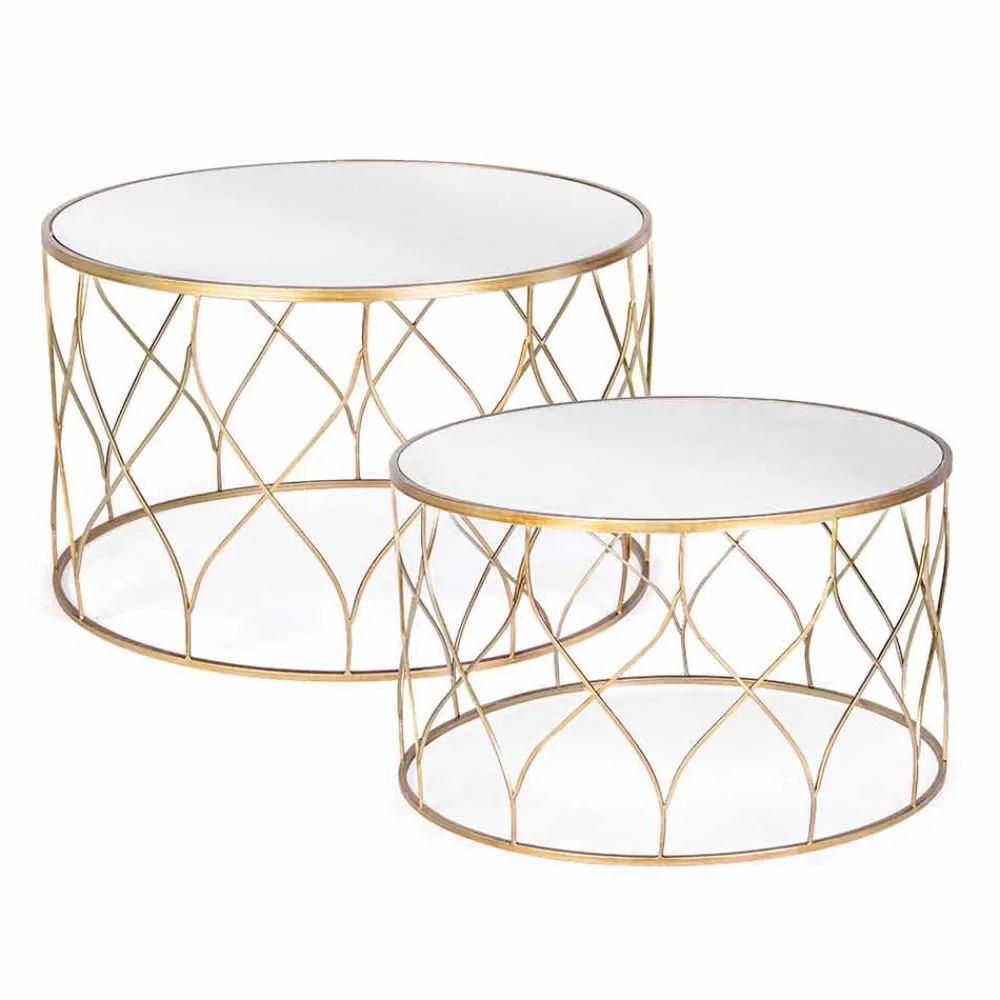 Viadurini Living Moderne Couchtische-Paar runde Couchtische aus Glas und Stahl Homemotion - Amarillide