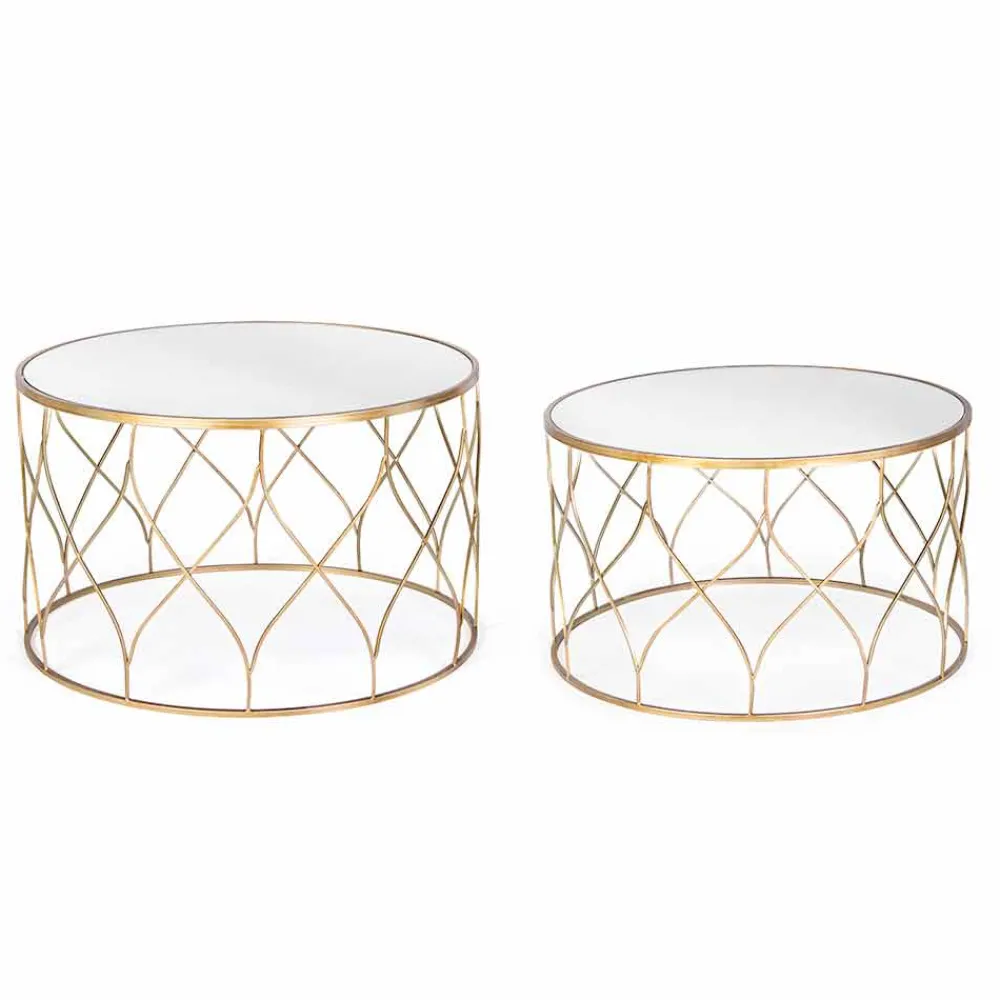 Viadurini Living Moderne Couchtische-Paar runde Couchtische aus Glas und Stahl Homemotion - Amarillide