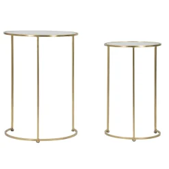 Viadurini Living Moderne Couchtische-Paar runde goldene Couchtische aus Glas und Eisen - Avola