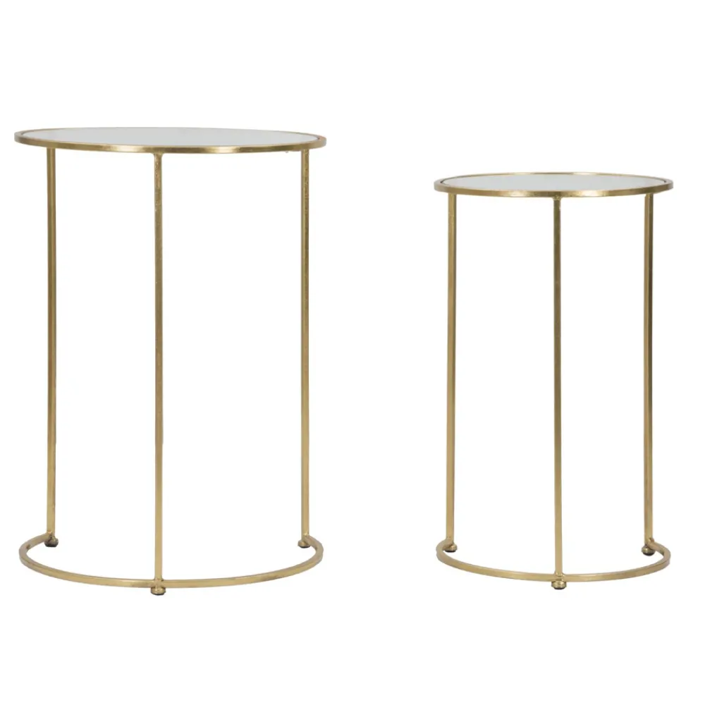 Viadurini Living Moderne Couchtische-Paar runde goldene Couchtische aus Glas und Eisen - Avola