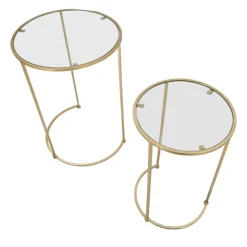 Viadurini Living Moderne Couchtische-Paar runde goldene Couchtische aus Glas und Eisen - Avola