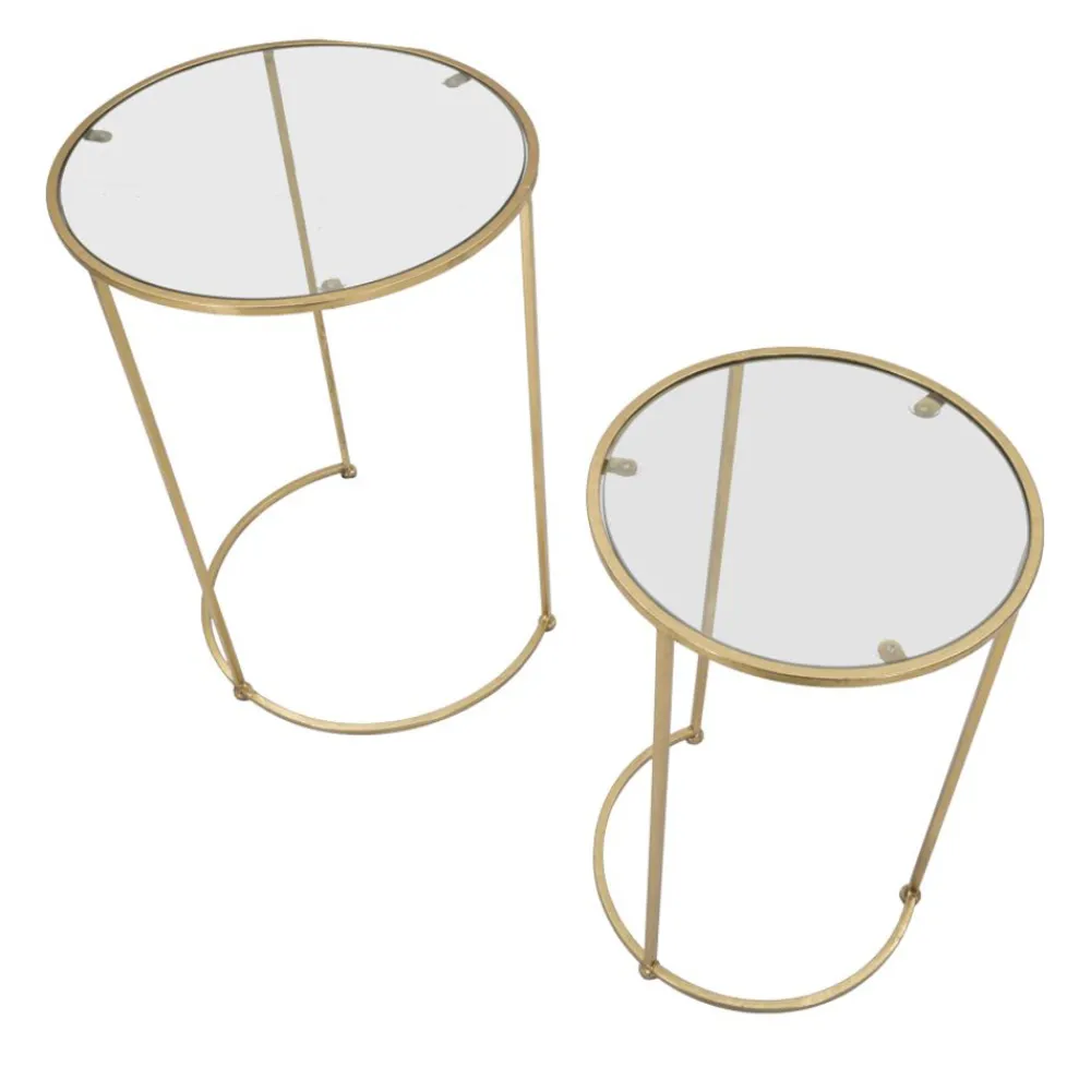 Viadurini Living Moderne Couchtische-Paar runde goldene Couchtische aus Glas und Eisen - Avola