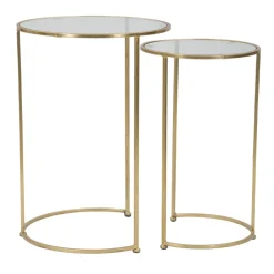Viadurini Living Moderne Couchtische-Paar runde goldene Couchtische aus Glas und Eisen - Avola