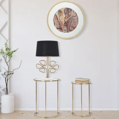 Viadurini Living Moderne Couchtische-Paar runde goldene Couchtische aus Glas und Eisen - Avola