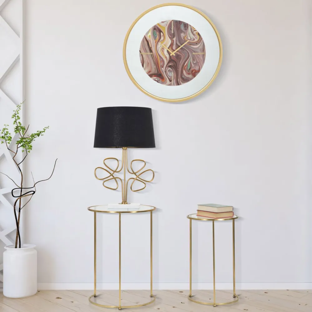 Viadurini Living Moderne Couchtische-Paar runde goldene Couchtische aus Glas und Eisen - Avola