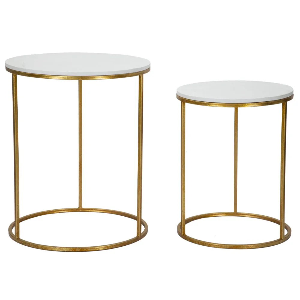 Viadurini Living Moderne Couchtische-Paar runde goldene Couchtische aus Harz und Eisen - Camilla