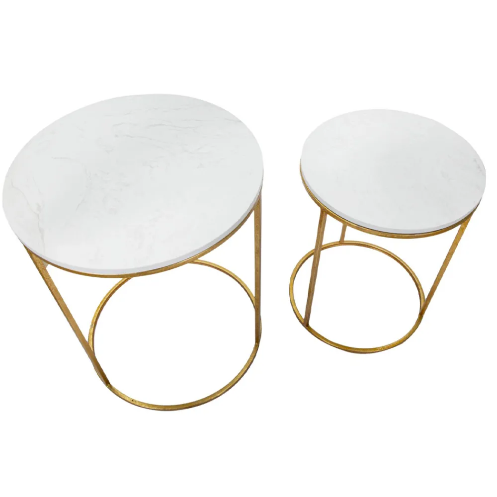 Viadurini Living Moderne Couchtische-Paar runde goldene Couchtische aus Harz und Eisen - Camilla