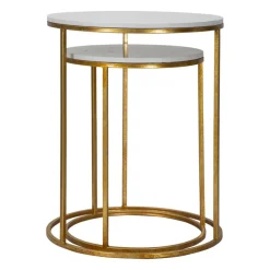 Viadurini Living Moderne Couchtische-Paar runde goldene Couchtische aus Harz und Eisen - Camilla