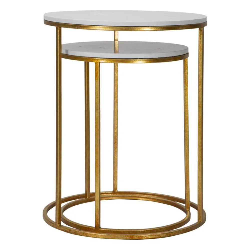 Viadurini Living Moderne Couchtische-Paar runde goldene Couchtische aus Harz und Eisen - Camilla