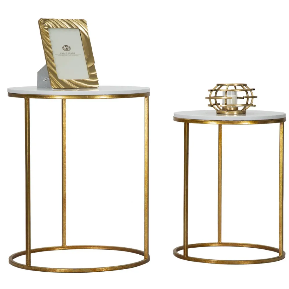 Viadurini Living Moderne Couchtische-Paar runde goldene Couchtische aus Harz und Eisen - Camilla