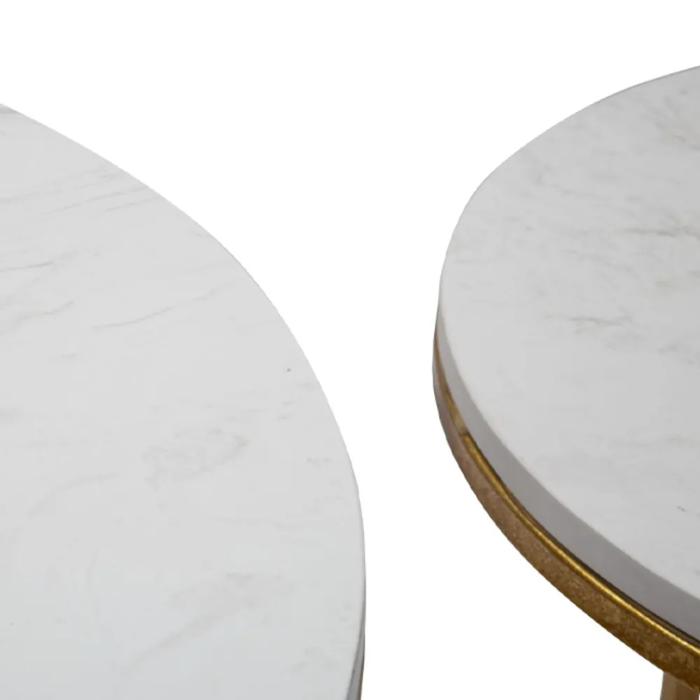 Viadurini Living Moderne Couchtische-Paar runde goldene Couchtische aus Harz und Eisen - Camilla