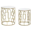 Viadurini Living Moderne Couchtische-Paar runde goldene Couchtische mit Eisenstruktur - Marmolo