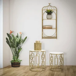 Viadurini Living Moderne Couchtische-Paar runde goldene Couchtische mit Eisenstruktur - Marmolo