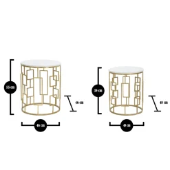 Viadurini Living Moderne Couchtische-Paar runde goldene Couchtische mit Eisenstruktur - Marmolo