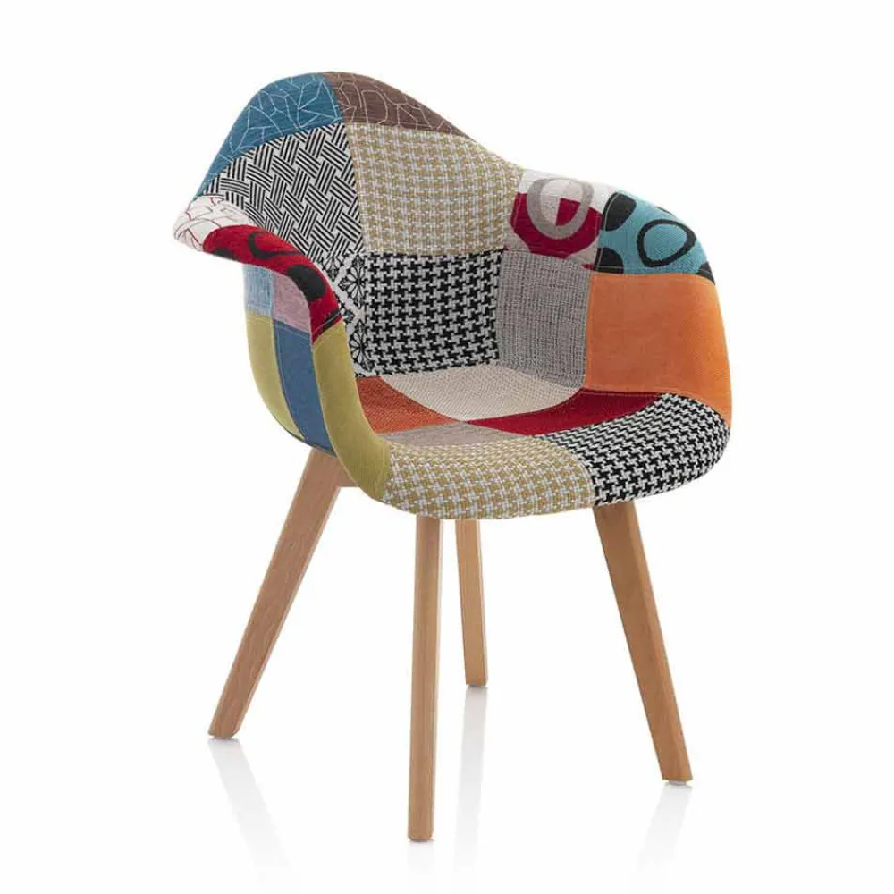 Viadurini Living Moderne Sessel-Patchwork Design Sessel aus Stoff mit Holzbeinen, 2 Stück - Selena