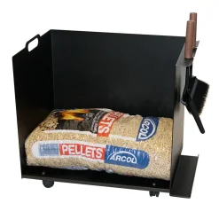 Viadurini Fire Design Kaminholzständer Aus Eisen Und Stahl-Pelletbeutel-Halterwagen aus Metall mit Rädern, hergestellt in Italien – Pinguino