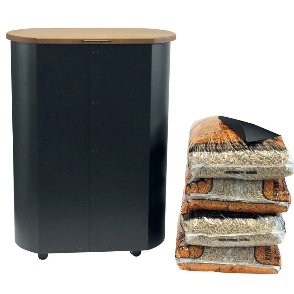 Viadurini Fire Design Pelletkorb-Pellethalter aus Metall mit Rädern und Holzdeckel, hergestellt in Italien – Bisonte