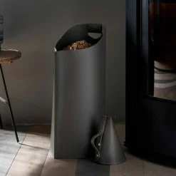 Firestyle Pelletkorb-Pelletkorb aus Leder und Pelletschaufel Sapir Design