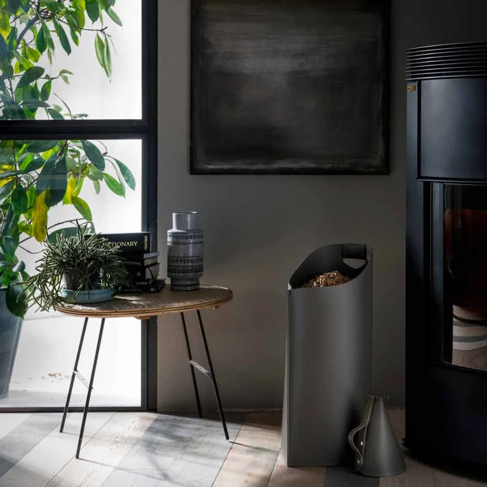 Firestyle Pelletkorb-Pelletkorb aus Leder und Pelletschaufel Sapir Design