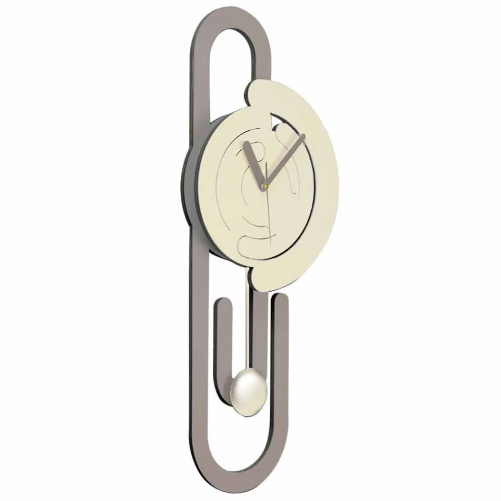 Viadurini Time Design Wanduhren-Pendel Wanduhr Modernes Design in beige und braunem Holz - Büroklammer