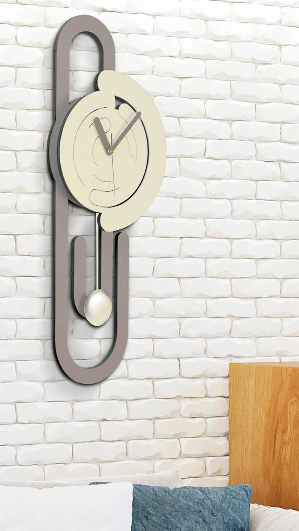 Viadurini Time Design Wanduhren-Pendel Wanduhr Modernes Design in beige und braunem Holz - Büroklammer