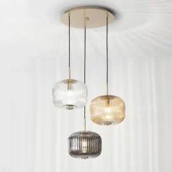 Viadurini Lighting Moderne Pendelleuchten-Pendelleuchte 3 Lichter aus farbigem mundgeblasenem Glas und Metall - Trissa