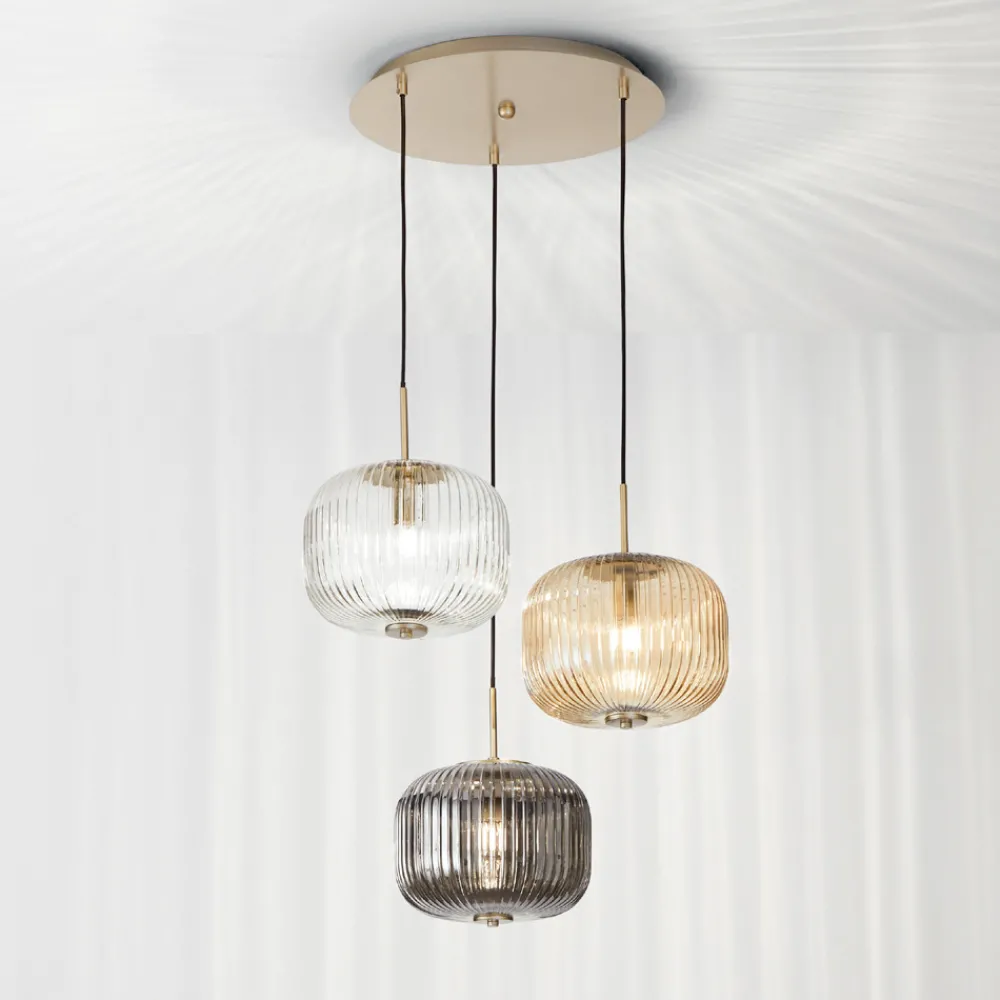 Viadurini Lighting Moderne Pendelleuchten-Pendelleuchte 3 Lichter aus farbigem mundgeblasenem Glas und Metall - Trissa