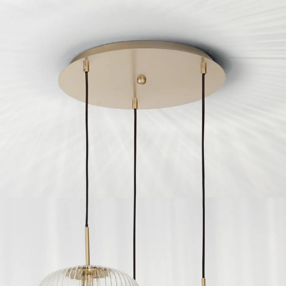 Viadurini Lighting Moderne Pendelleuchten-Pendelleuchte 3 Lichter aus farbigem mundgeblasenem Glas und Metall - Trissa