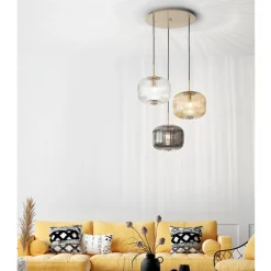 Viadurini Lighting Moderne Pendelleuchten-Pendelleuchte 3 Lichter aus farbigem mundgeblasenem Glas und Metall - Trissa