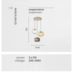Viadurini Lighting Moderne Pendelleuchten-Pendelleuchte 3 Lichter aus farbigem mundgeblasenem Glas und Metall - Trissa