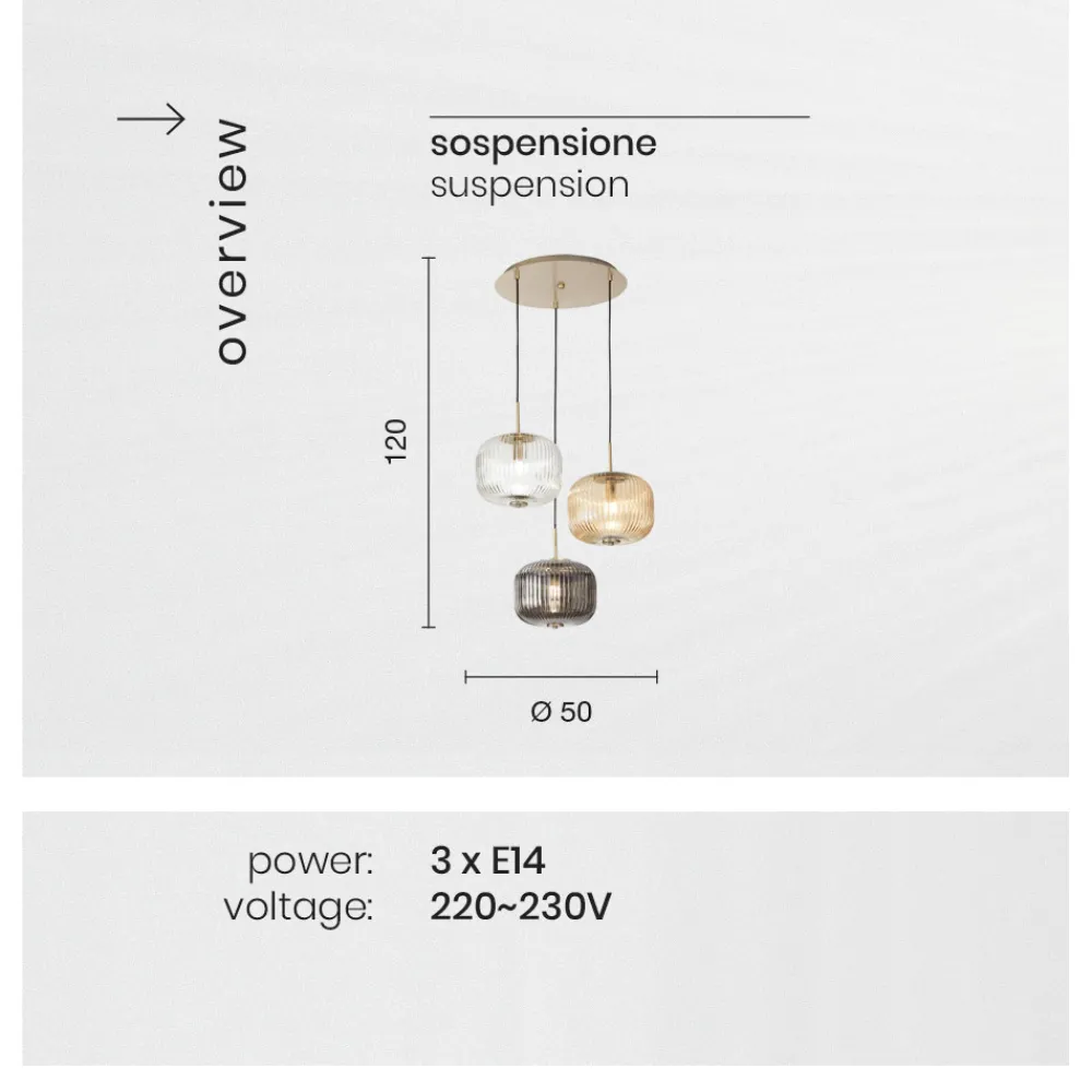 Viadurini Lighting Moderne Pendelleuchten-Pendelleuchte 3 Lichter aus farbigem mundgeblasenem Glas und Metall - Trissa