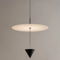 Viadurini Lighting Designer Pendelleuchten-Pendelleuchte aus Aluminium mit weißer Platte und schwarzem Kegel - Padel