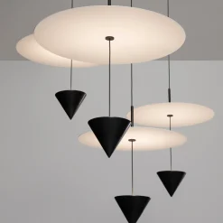 Viadurini Lighting Designer Pendelleuchten-Pendelleuchte aus Aluminium mit weißer Platte und schwarzem Kegel - Padel