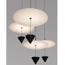 Viadurini Lighting Designer Pendelleuchten-Pendelleuchte aus Aluminium mit weißer Platte und schwarzem Kegel - Padel