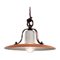 Ferroluce Pendelleuchten Vintage-Pendelleuchte aus Eisen und handgefertigter roher Keramik - Bologna