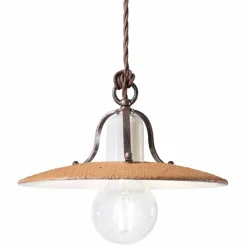 Ferroluce Pendelleuchten Vintage-Pendelleuchte aus Eisen und handgefertigter roher Keramik - Bologna