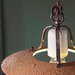 Ferroluce Pendelleuchten Vintage-Pendelleuchte aus Eisen und handgefertigter roher Keramik - Bologna