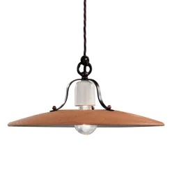 Ferroluce Pendelleuchten Vintage-Pendelleuchte aus Eisen und handgefertigter roher Keramik - Bologna